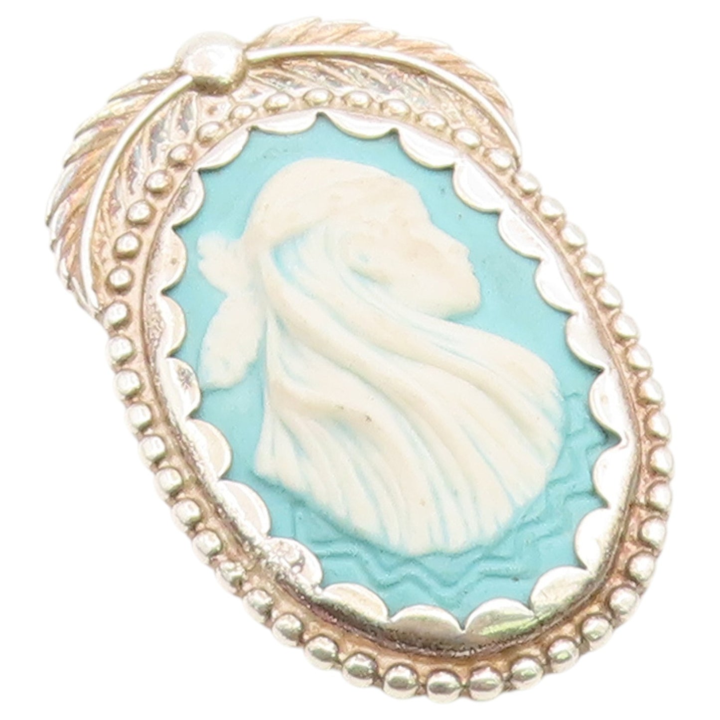 925 Sterling Silver Vintage Brooch Pin CAROLYN POLLACK Cameo Portrait  BP12661