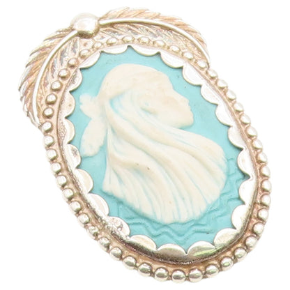 925 Sterling Silver Vintage Brooch Pin CAROLYN POLLACK Cameo Portrait  BP12661