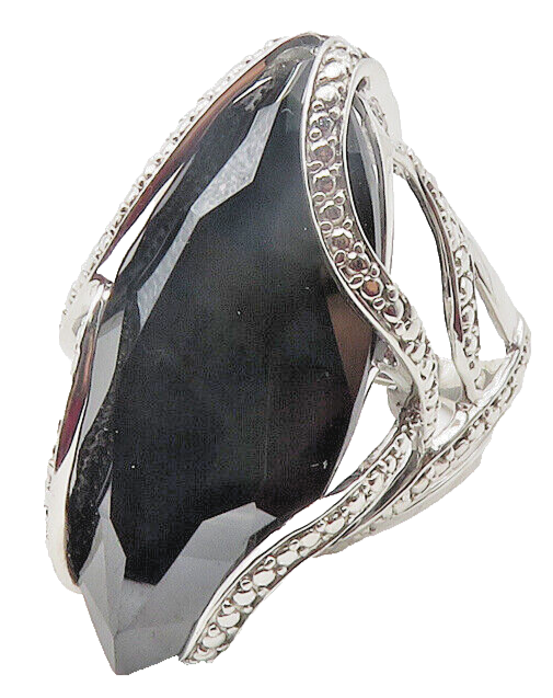 925 Sterling Silver  Large Marquise Cut Hematite Cocktail Ring Sz 7  RG11838