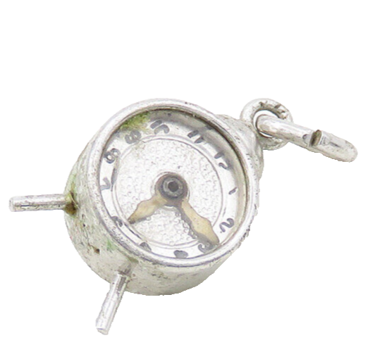 WELLS 925 Sterling Silver  Vintage Petite Alarm Clock Pendant (SPINS)  PT15625