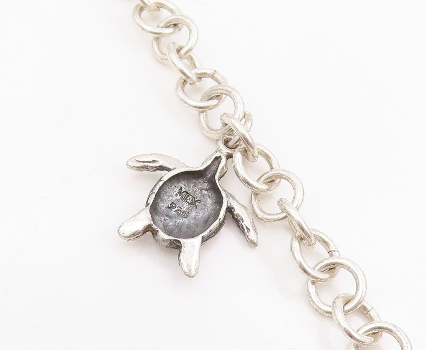925 Sterling Silver Vintage Bracelet Etched Nautical Sea Turtle Link  BT11668