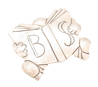925 Sterling Silver Vintage Brooch Pin Reading B S Initials Etched Book  BP11185
