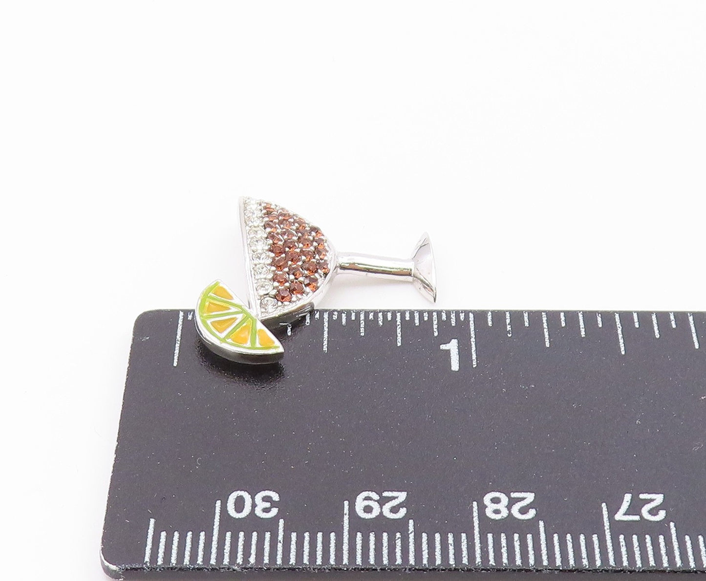 925 Silver  Vintage Enamel Lemon Smoky & White Topaz Drink Pendant  PT21149