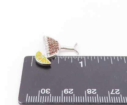925 Silver  Vintage Enamel Lemon Smoky & White Topaz Drink Pendant  PT21149