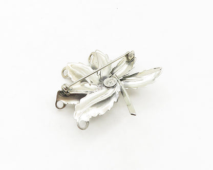 JEWEL ART 925 Sterling Silver  Vintage Shiny Floral Leaf Brooch Pin  BP6762
