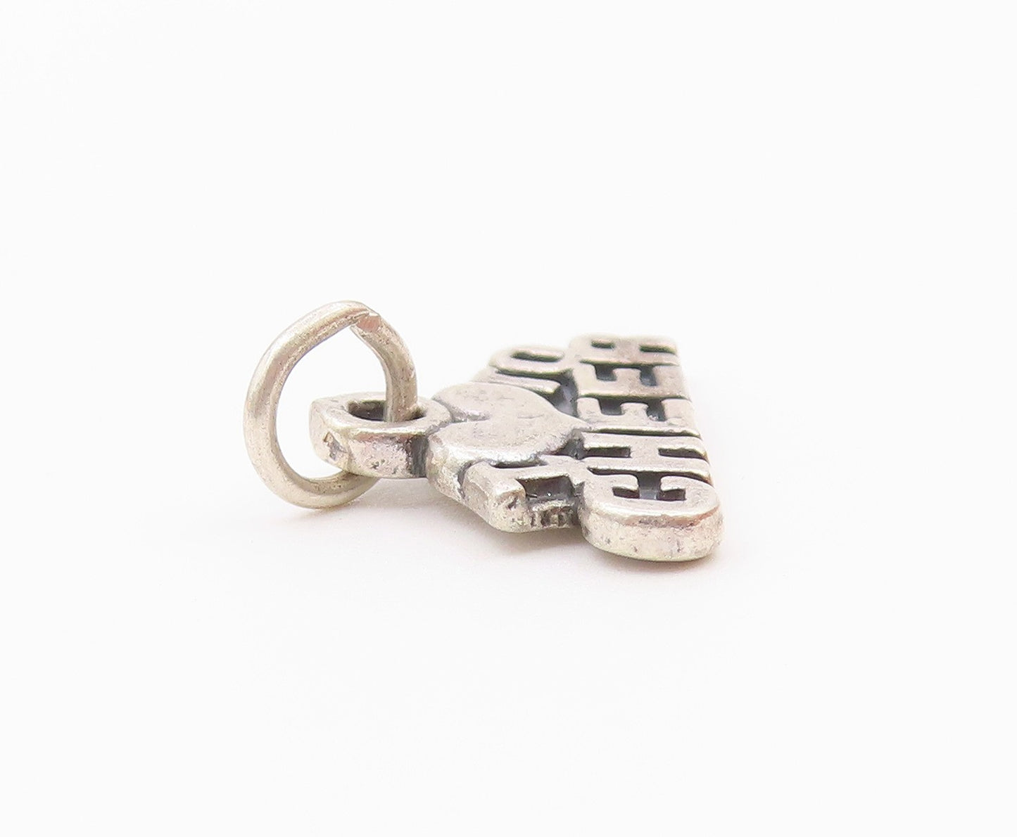 925 Sterling Silver  Vintage I Love To Cheer Oxidized Drop Pendant  PT6236