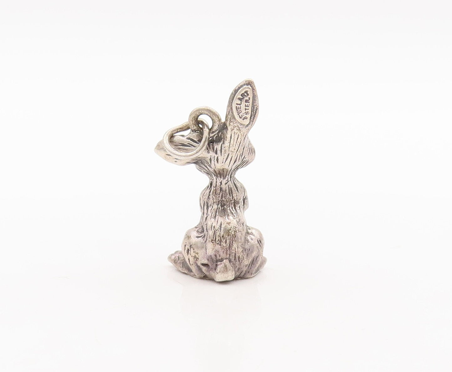925 Sterling Silver Vintage Pendant JEWEL ART 3D Carved Bunny Charm  PT23460