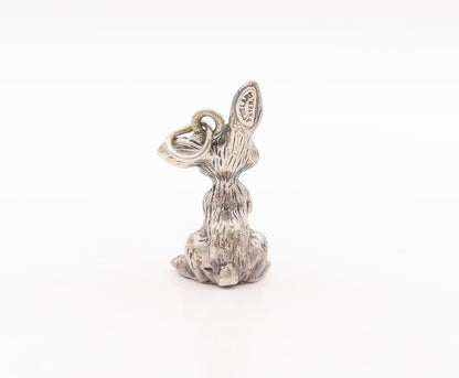 925 Sterling Silver Vintage Pendant JEWEL ART 3D Carved Bunny Charm  PT23460
