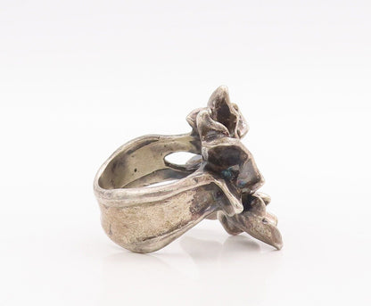 925 Sterling Silver Vintage Ring Designer Solid Carved Flower  Sz 6  RG28551