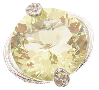 925 Sterling Silver Vintage Ring Large Round Cut Lime Quartz Topaz Sz 7  RG29358