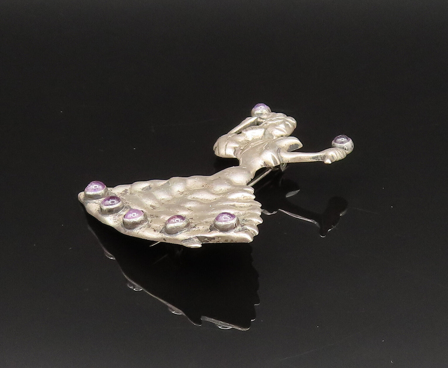MEXICO 925 Silver  Vintage Antique Dancing Chalcedony Woman Brooch Pin  BP9677