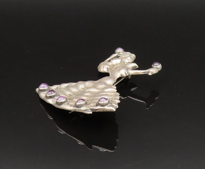 MEXICO 925 Silver  Vintage Antique Dancing Chalcedony Woman Brooch Pin  BP9677