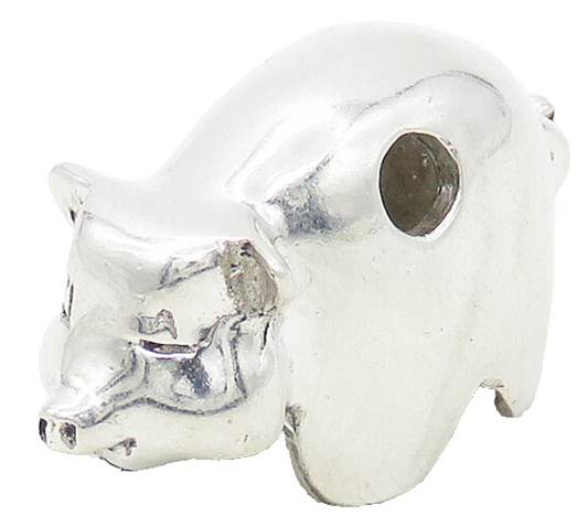 925 Sterling Silver  Vintage Shiny Polished Pig Motif Animal Pendant  PT13350