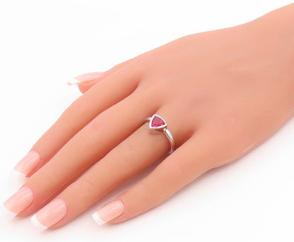 925 Sterling Silver Vintage Ring Bezel Set Ruby Solitaire Band  Sz 7  RG35766