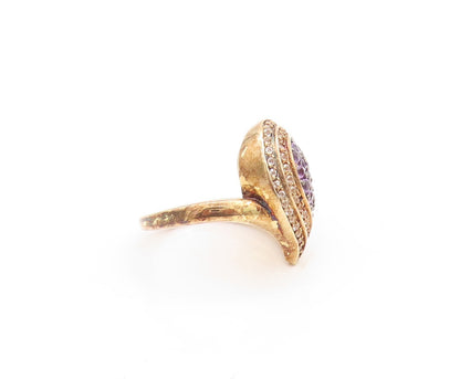 925 Sterling Silver Vintage Ring Gold Plated 2 Tone CZ Heart Cut  Sz 6  RG30094