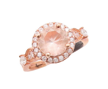 925 Sterling Silver Vintage Ring Rose Gold Plated Morganite & CZ  Sz 7  RG29831