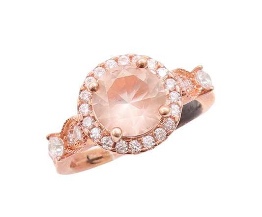 925 Sterling Silver Vintage Ring Rose Gold Plated Morganite & CZ  Sz 7  RG29831