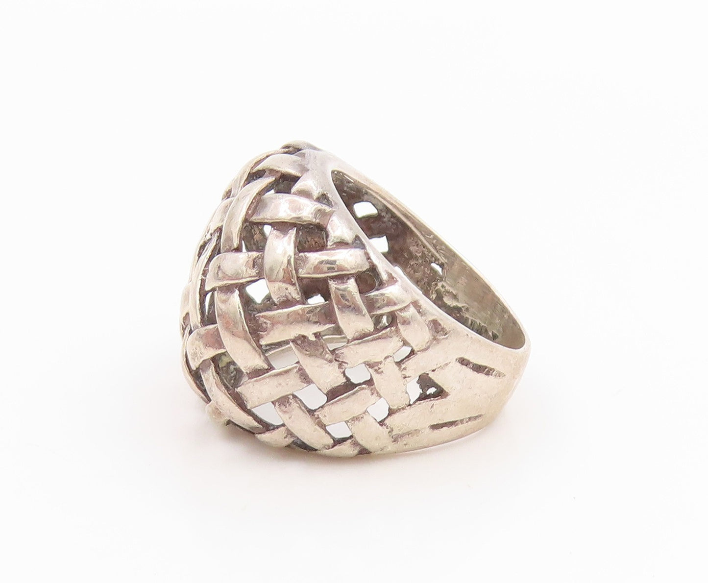 925 Sterling Silver Vintage Ring Modernist Basketweave Band  Sz 4.5  RG35601