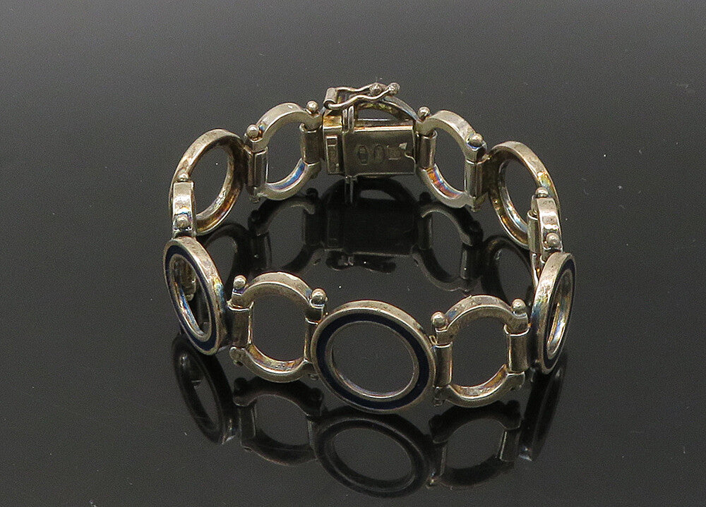 UNO AERRE 925 Silver  Vintage Enamel Open Circle Link Chain Bracelet  BT8883