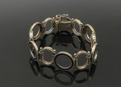 UNO AERRE 925 Silver  Vintage Enamel Open Circle Link Chain Bracelet  BT8883