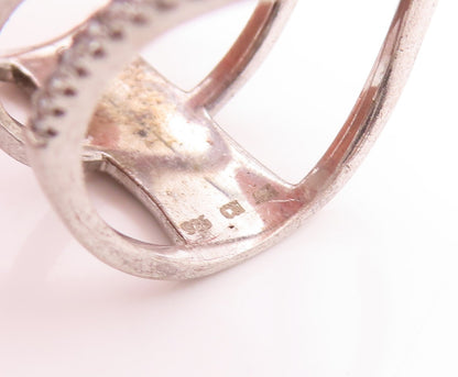 925 Sterling Silver Vintage Ring Cutout Large Designer CZ Inlay  Sz 5.5  RG28760