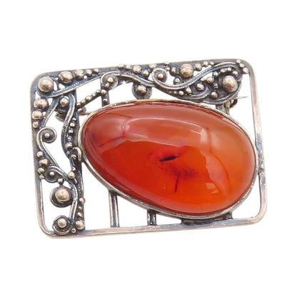 925 Sterling Silver Vintage Brooch POLAND Large Amber Swirly Cutout  BP11621
