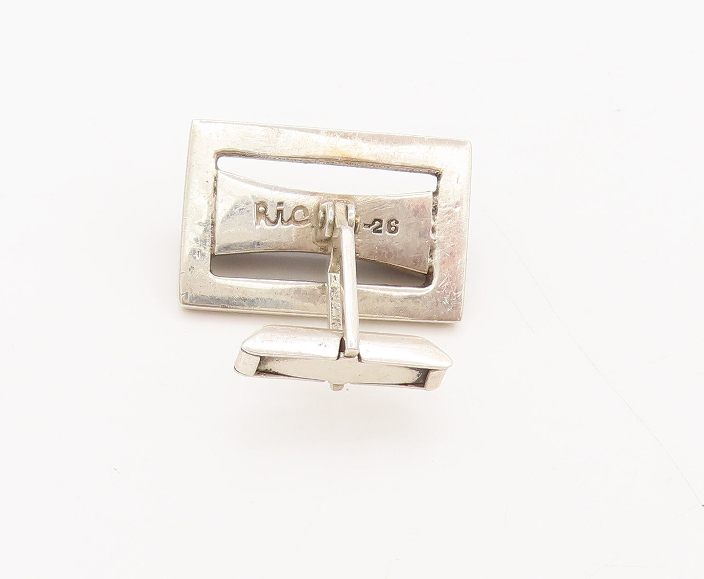RIC MEXICO 925 Silver  Vintage Modernist Hour Glass Cut Onyx Cuff Links TR3543