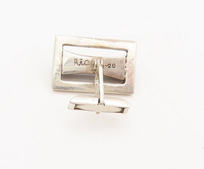 RIC MEXICO 925 Silver  Vintage Modernist Hour Glass Cut Onyx Cuff Links TR3543