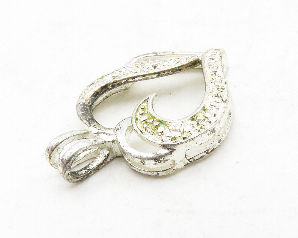 925 Sterling Silver  Vintage Genuine Diamond Open Love Heart Pendant  PT10559