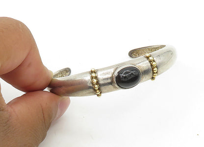 DAVID SIGAL 925 Silver & 18K Gold  Vintage Black Onyx Cuff Bracelet  BT8586