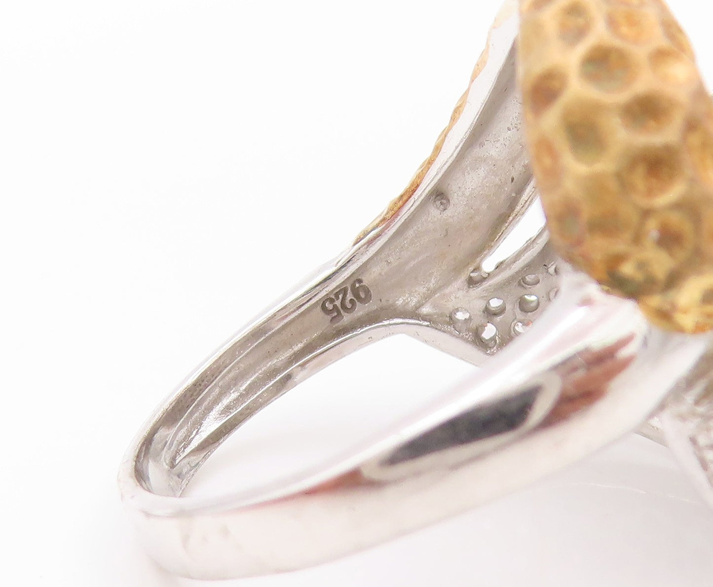 925 Sterling Silver Vintage Ring Modernist Cutout CZ Inlay Heart  Sz 7  RG32455