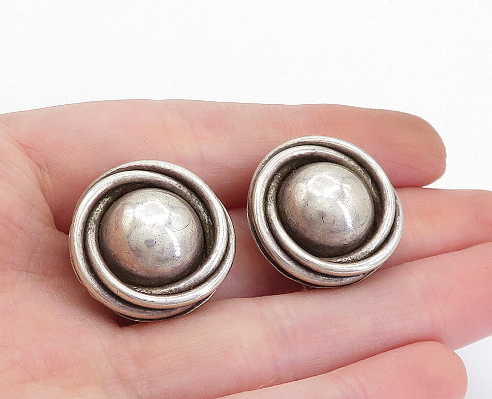 MEXICO 925 Sterling Silver Vintage Dome Twist Non Pierce Earrings EG2238
