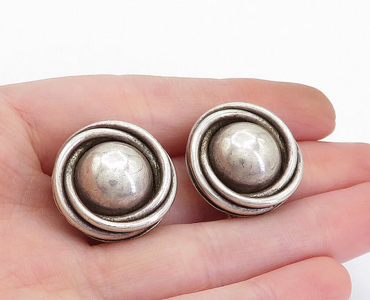 MEXICO 925 Sterling Silver Vintage Dome Twist Non Pierce Earrings EG2238