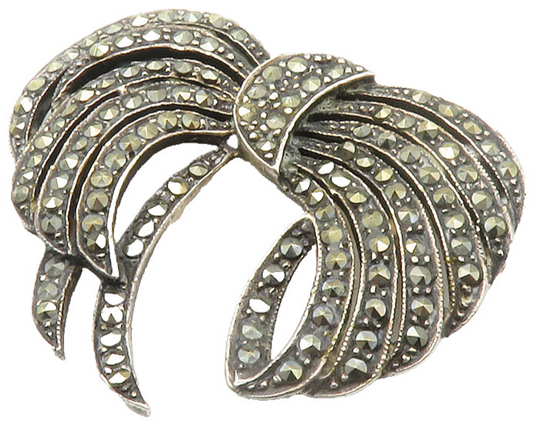BOMA 925 Sterling Silver  Vintage Marcasite Bow Tied Ribbon Brooch Pin  BP5611
