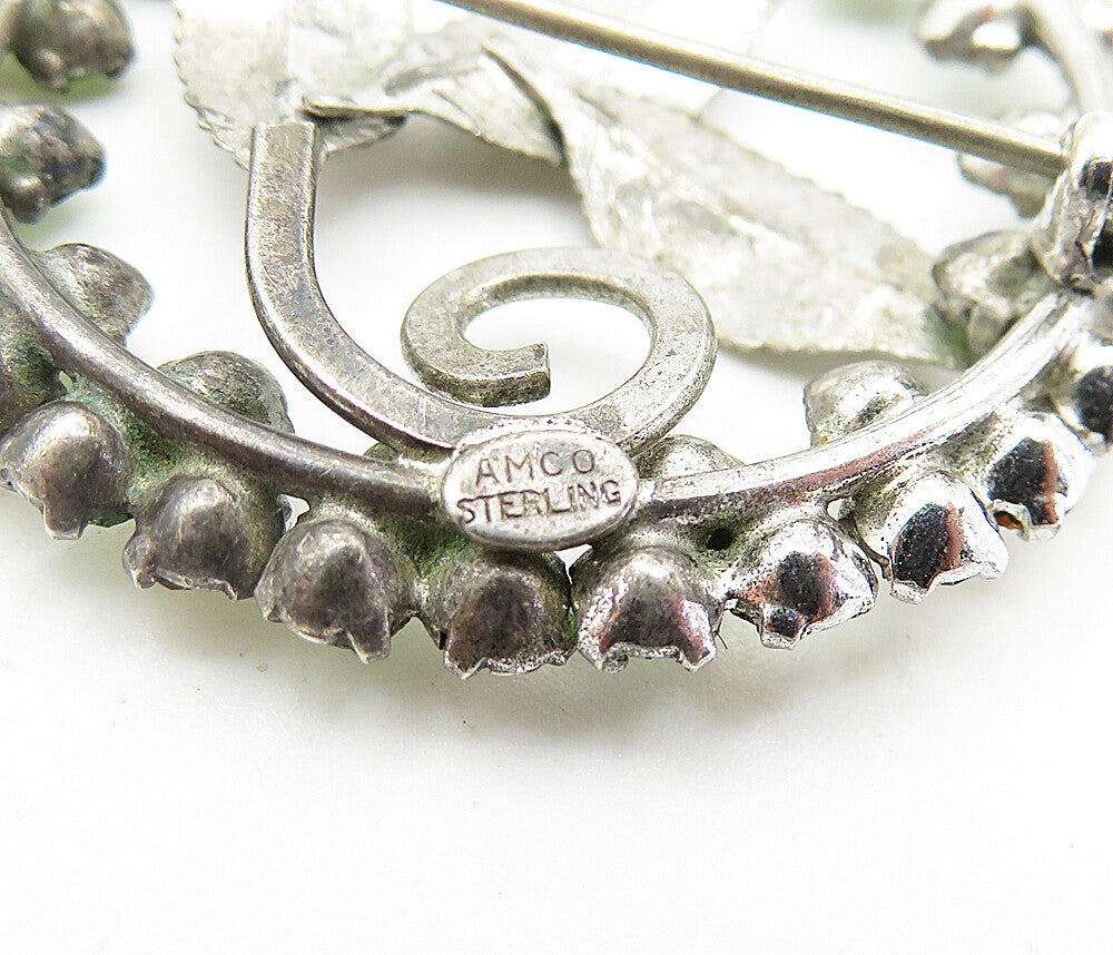 AM CO. 925 Silver  Vintage Citrine & Peridot Floral Leaf Brooch Pin  BP2825