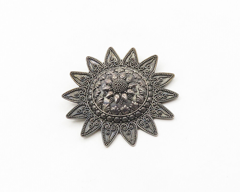 SUARTI BALI 925 Silver  Vintage Ornate Detail Flower Motif Brooch Pin  BP7229