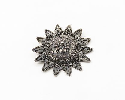 SUARTI BALI 925 Silver  Vintage Ornate Detail Flower Motif Brooch Pin  BP7229