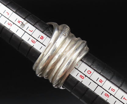 UNODE50 925 Silver  Vintage Wide Ribbed Spiral Bypass Ring Sz 7  RG26061