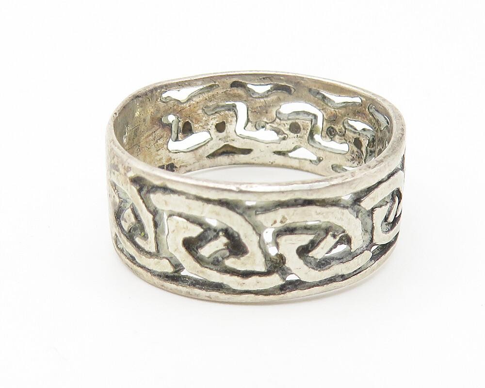 925 Sterling Silver  Vintage Open Knot Patterned Round Band Ring Sz 7  RG11017
