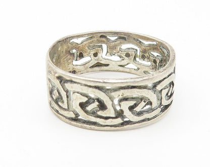 925 Sterling Silver  Vintage Open Knot Patterned Round Band Ring Sz 7  RG11017