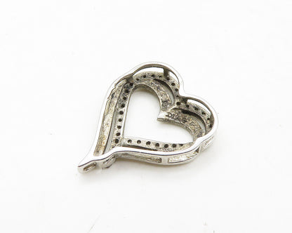 925 Sterling Silver  Vintage Genuine Diamonds Open Love Heart Pendant  PT15551