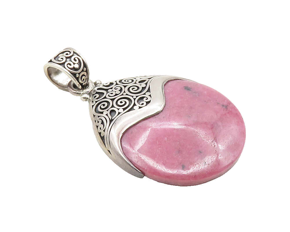 BALI 925 Sterling Silver  Vintage Rhodonite Swirl Pattern Drop Pendant  PT7746