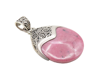 BALI 925 Sterling Silver  Vintage Rhodonite Swirl Pattern Drop Pendant  PT7746