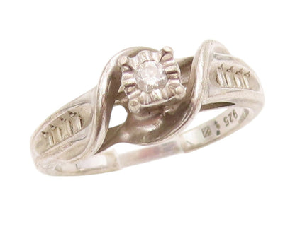 925 Sterling Silver Vintage Ring Designer Cut Diamonds Inlay  Sz 6.5  RG31723