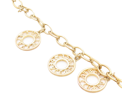 925 Sterling Silver  Shiny Gold Plated Peace Charmed Chain Bracelet  BT3100