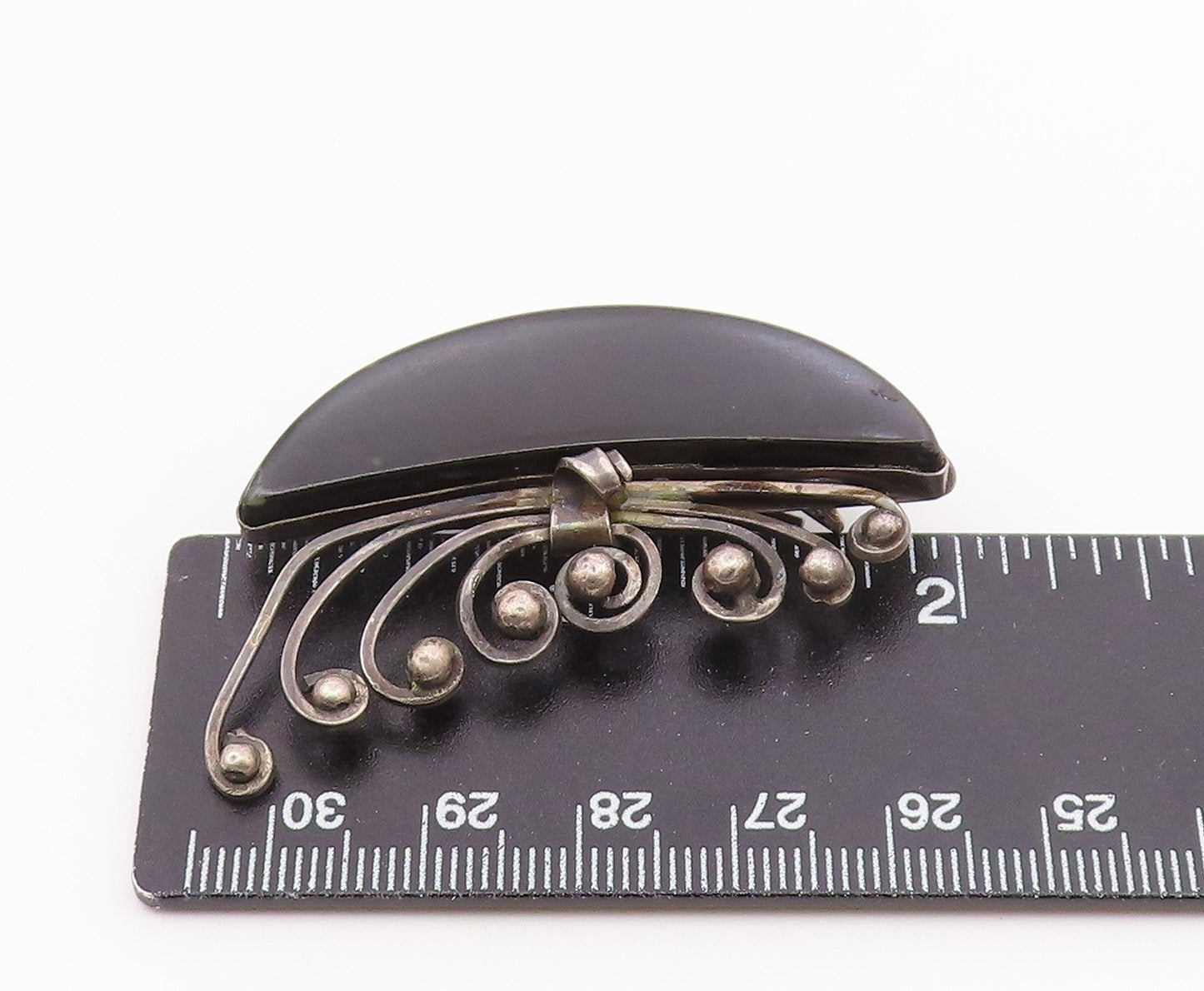 925 Sterling Silver  Vintage Black Onyx Dark Tone Swirl Brooch Pin  BP7952