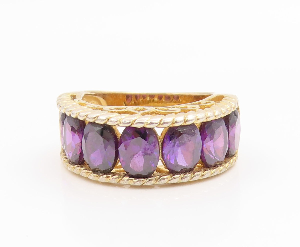 925 Sterling Silver Vintage Ring Gold Plated Oval Cut Amethyst Band Sz 7 RG35687