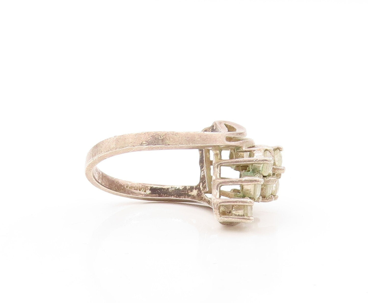 925 Sterling Silver Vintage Ring Modernist Cutout Topaz Cluster  Sz 7  RG31037