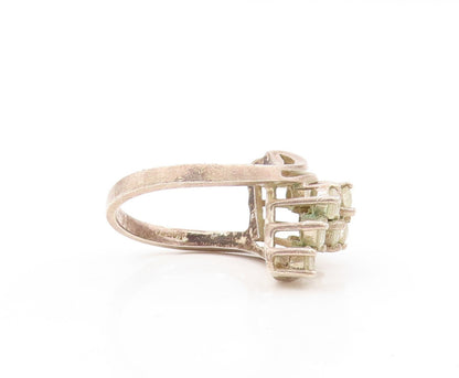925 Sterling Silver Vintage Ring Modernist Cutout Topaz Cluster  Sz 7  RG31037