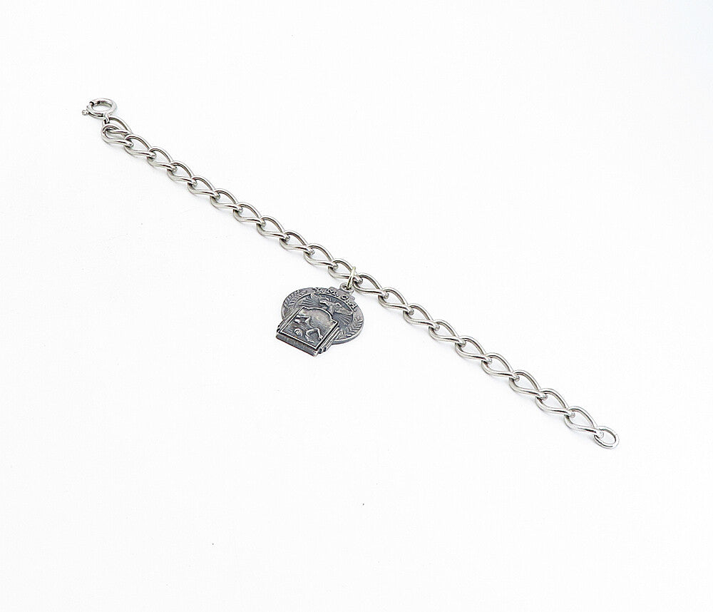 925 Sterling Silver  Vintage Oxidized YMCA Swim Charm Chain Bracelet  BT3778